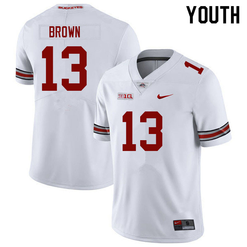 Ohio State Buckeyes Kaleb Brown Youth #13 White Authentic Stitched College Football Jersey